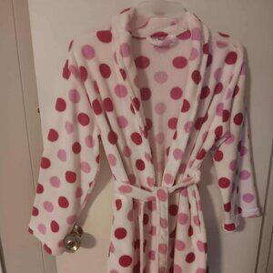 Womans' robe- white with red and pink polka dots Small